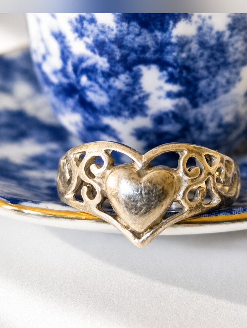 Sterling Silver 925 Heart Filigree Ring